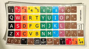 Upper case coloured keyboard stickers