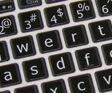 Lower case keyboard stickers for Mac - White on black