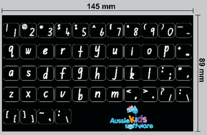Lower case keyboard stickers NSW Foundation Font x30 Lab / Classroom pack